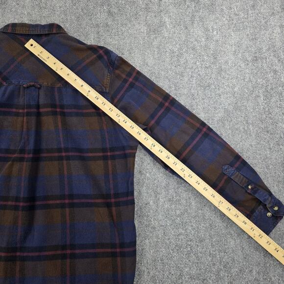 CQR Flannel Shirt Mens Large Blue Brown Plaid Long Sleeve Corduroy Collar Pocket - Picture 9 of 16